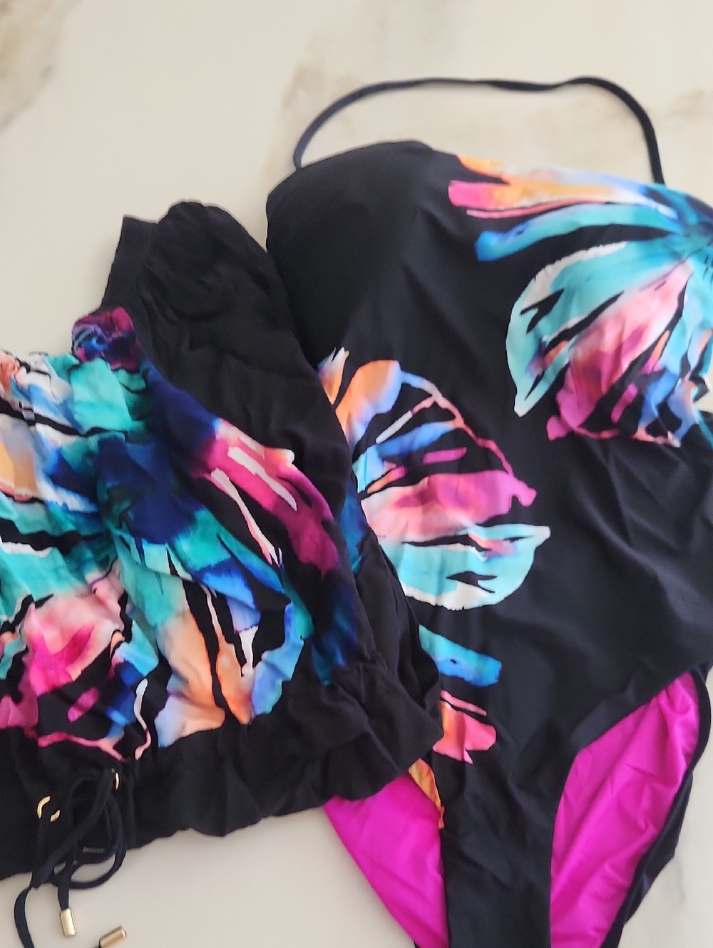 La Blanca Black One Piece Backless Suit With Matching Cover Up Dress